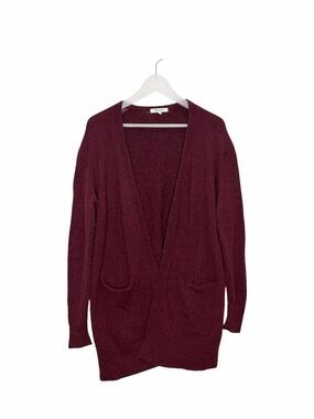 Madewell Alpaca Merino Wool Oversized Open Front Cardigan Burgundy XS Pockets